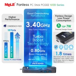 MeLE PCG02 Fanless Mini PC Stick N100 8GB LPDDR4 128GB Micro Desktop Computer with Full Function USB-C, 2.4G/5.0G WiFi, 4K HDMI
