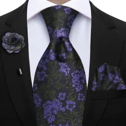 Peacock Blue Floral Print 2-Piece Tie & Pocket Square Set for Men Wedding Business Casual Stylish Accessories