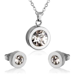 Simple серьги Cubic Zirconia Pendant Necklace Earrings Set Korean Style Stainless Steel Jewelry Set for Women Wedding Wholesale