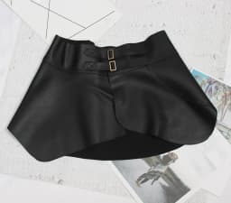 EAM Retro Ruffles Irregular Black Pu Leather Wide Belt Personality Women New Fashion All-match Spring Autumn 2026 1DD4844