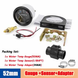 40-120 Celsius Car 52mm Water Temperature Gauge with Adaptor Joint Pipe Radiator 1/8NPT Sensor Racing Water Tank Level Indicator