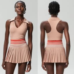 Women Two Pieces Yoga Set Solid Color Gym Top Tennis Skirt Sports Suit Breathable Quick Dry Short Sportswear Workout Clothes