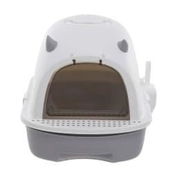 Livingandhome Grey Little Devil Design Enclosed Cat Litter Box with Cat Litter Scoop