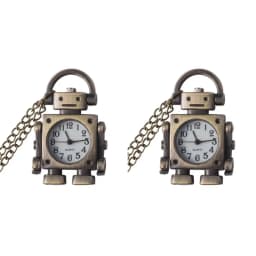 Vintage Robot Shape Arabic Numerals Round Dial Quartz Pocket Watch Pendant Decorated with Cute Keychain Bag Charm for a Party