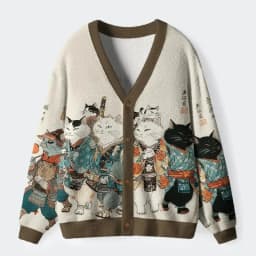Magic Forest Cat Pattern Long Sleeved Cardigan Sweater for Women And Men Casual Comfortable Knitted Outerwear
