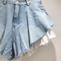 Fashion 2025 Summer New Collection Multi Layer Ruffles Patchwork Light Blue Wide Leg Denim Shorts Women High-waist Short Jeans