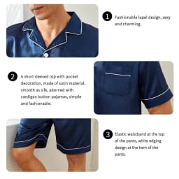 Men Satin Short Sleeve Pajama Set Summer Sleepwear for Man Button-Down Shirt & Elastic Waist Shorts Pajamas Home Clothes 2 Piece