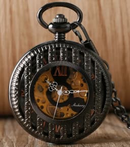 10pcs/lot Vintage Vertical Stripes Case Flip Mechanical Pocket Watch Roman Dial Hand Wind Skeleton Men Women Gift Watch