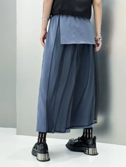 EAM High Elastic Waist Blue Irregular Mesh Spliced Wide Leg Pants New Trousers Women Fashion Tide Autumn 2026 1DJ1338