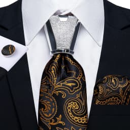 DiBanGu Business Plaid Black Solid Luxury Elegant Silk Ties for Men Designer Tie Buckle Handkerchief Cufflinks Wedding Accessory
