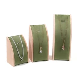 Solid Wood Green Velvet Jewelry Display Stand for Ring Stud Necklace Pendant Bracelet Storage and Display Rack