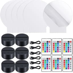 6 Sets DIY 3D Night LED Light Lamp Including 6 Light Display Stands And Clear Acrylic Sheets With Remote And USB Cables For Room
