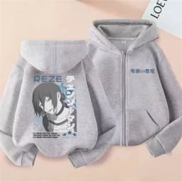 Anime Chainsaw Man Reze Double Sided Print Zipper Hoodie Men Women Fashion Oversized Zip Up Jacket Male Retro Cotton Sweatshirt