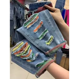 Women's Straight Cylinder Pants 2024 Spring Hole High Waisted Ladies Pants Versatile Fashion Loose Femme Denim Cropped Pants