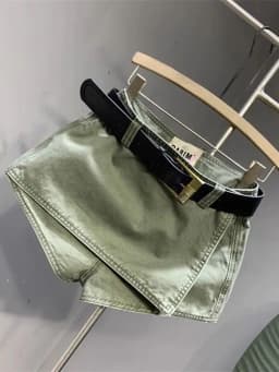Retro Spice Girl Fake Two-piece Design Denim Shorts A-word Skirts Shorts Women Hot Pants