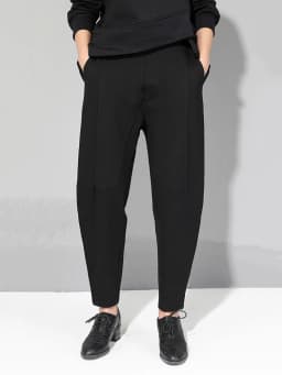 [EAM] Women Patchwork Split Joint Brief Pants New Spring Autumn High Elastic Waist Black Loose Trousers Fashion Tide 2026  JQ013