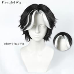 Hazbin Hotel Husk Cosplay Wig Short Black White Fluffy Male Widow's Peak Heat Resistant Synthetic Anime Wig with Wigcap