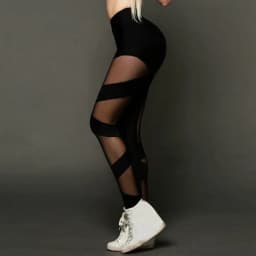 Women Black Leggings Mesh Patchwork See-Through Sexy High Waist Butt Lifting Yoga Pants Seamless Pantyhose Sport Gym Leggings
