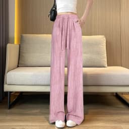 Ice Silk Dyed Wide Leg Pants Casual Summer Thin Straight Cool Pants High Waist Nine Points Korean Style Polyester Fiber