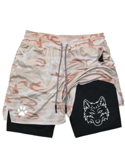 Men's Cool Wolf Graphic 2-in-1 Shorts, Quick Dry Double Layer Athletic Gym Training Workout Streetwear Shorts WX071