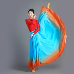 Women's 360-720 Degrees Big-hem Dance Skirts Gradient Color Chiffon Maxi Skirts Elastic-waist Elegant Square Dance A-line Skirts