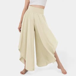 Women's Flowy Large Size Palazzo Pants Irregular Hem High Waist Casual Cropped Pants Summer Lightweight Elastic Beach Pants