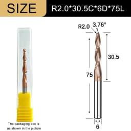 Carbide Spiral Tapered Ball Nose End Mill 6mm Shank 2 Flutes Router Bit Woodworking CNC 2D 3D Carving Bits Wood Milling Cutter