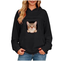 Women's Hoodies With Pet Bag Solid Color Hooded Pullovers Pet Cat & Dog Pocket Holder Tops Casual Sports Sweatshirts Loose Top