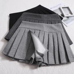 Women's Wool Pleated Skirt Low Waisted Slit Side Boxy-pleat Mini Skirt Y2K Miniskirt Autumn Winter Teen-girl Skort Preppy Outfit