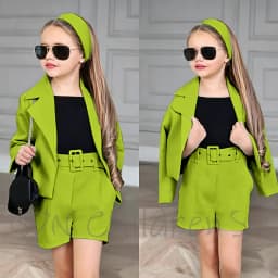 Customized Girl Outfit Solid Yellow Notch Lapel Girl Suits High Quality Party Birthday Children Clothing(Jacket+Short Pants)