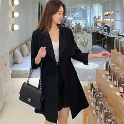 Autumn Windbreaker New Women's Thin Coat Korean Version 2023 Single-Layer Fashion Drawstring Slim Trench Coat Top with 3/4 Sleev