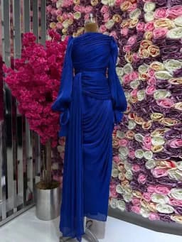 LGRQ 2026 New Spring And Autumn Round Neck Pleated Fold Floor Length Party Dress Lantern Sleeves High Waist Vestido
