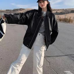 Retro Brown Leather Jacket Women's Hong Kong Style Loose American Retro Motorcycle Jacket Top Spring Autumn High End Sweet Style