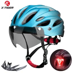 X-TIGER Magnetic Goggles Bicycle Helmet with LED Rear Light Ultralight Cycling Helmet Adult MTB Bike Helmet Fit 58-62cm