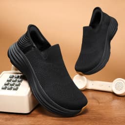 New Men Wide Toe Slip On Mesh Sneakers Breathable Thick Sole Shock Absorbing Walking Shoes Casual Commuting Shoes