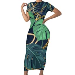 Retro Chains Bodycon Dress Summer Leopard Print Cute Maxi Dresses Women Short Sleeve Graphic Street Fashion Dress 3XL 4XL 5XL