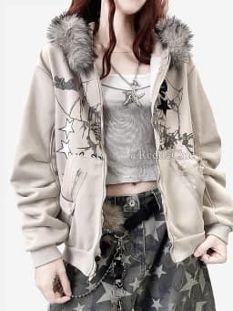 REDDACHiC Aesthetic Zip Up Graphic Hoodies Jacket Bunny Ear Fuzzy Hooded Fleece Lined Oversized Top Harajuku Y2k Women Clothes