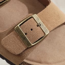 Birken Genuine Leather Women's Flat Slide Sandals - 2 Strap Design, Arch Support, Non-Slip, Cork Footbed, Slip-On Style