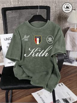 Just Us Kith Art Letter Printing Washed T-Shirt Men'S Cotton Oversized T Shirts Casual O-Neck Distressed Tops Summer Men Clothes