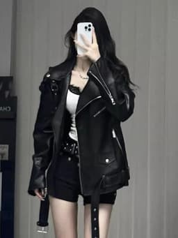 American Style Hot Girl Black PU Leather Jacket Women's 2026 Spring Autumn New Korean Version High-End Feelings Motorcycle Ca...