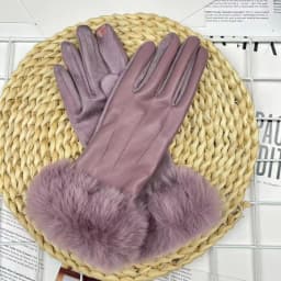 Women Winter Warm PU Leather Suede Splicing Plus Velvet Thicken Gloves Fashion Elegant Cycling Drive Touch Screen Plush Wrist