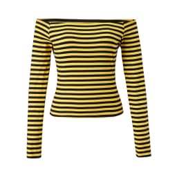 Combhasaki Women's Y2k 2000s Grunge Long Sleeve Striped Shirt Off Shoulder Slim Fit Crop Tee Top Cosplay Costumes Party Clubwear