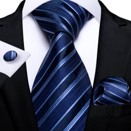 New Formal Ties Classic Blue Striped Necktie Handkerchief Cufflinks Gift For Men Wedding Tie Cravate Gravatas
