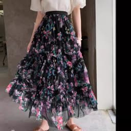 New In Flower Print Irregular Mesh Floral Mesh Long Skirt Women 2025 Spring French Elegant Style A-line Tulle Skirts