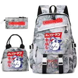 Chainsaw Man Anime Print Student Backpack Set for Girls with Lunch Bag Pencil Case School Daily Use