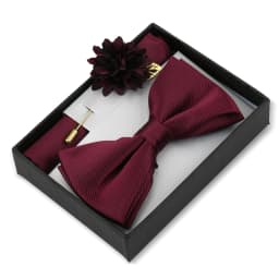 Bowtie Man Flower Brooch Set With Box Pocket Square Butterfly Lapel Pin Bow Tie Set For Men Wedding Suit Accessories Gift Cravat