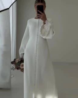 Modest Wedding Dresses Bride 2026 Luxury Slit Buttons Bridal Dress Lace Long Sleeve Arab Bride Dress Wedding Gowns Customized