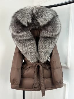 Lagabogy 2025 Thick Warm Mid-Long Puffer Coat Real Fox Fur Collar White Duck Down Coat Female Loose Warm Hooded Parkas With Belt