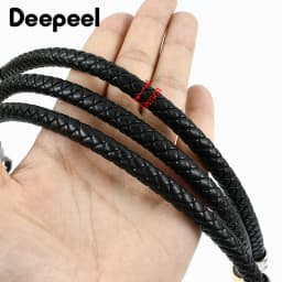 1/2Pcs 30-120cm Black PU Leather Bag Round Rope Handbag Handle Metal Buckle Chain Woven-bag Shoulder Strap Replace Accessories
