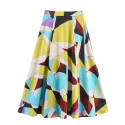 ETJ 2025 Spring new women's elegant romantic A-type color matching printed high-waist MIDI skirt